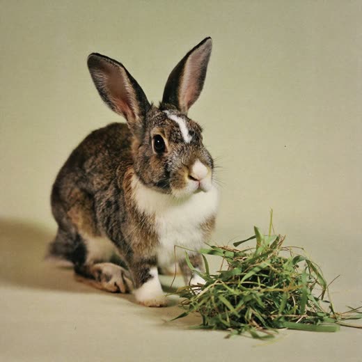 A small rabbit beside fresh hay